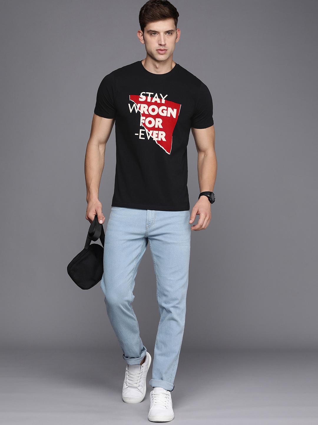 

WROGN Typography Printed Pure Cotton Slim Fit T-shirt, Black
