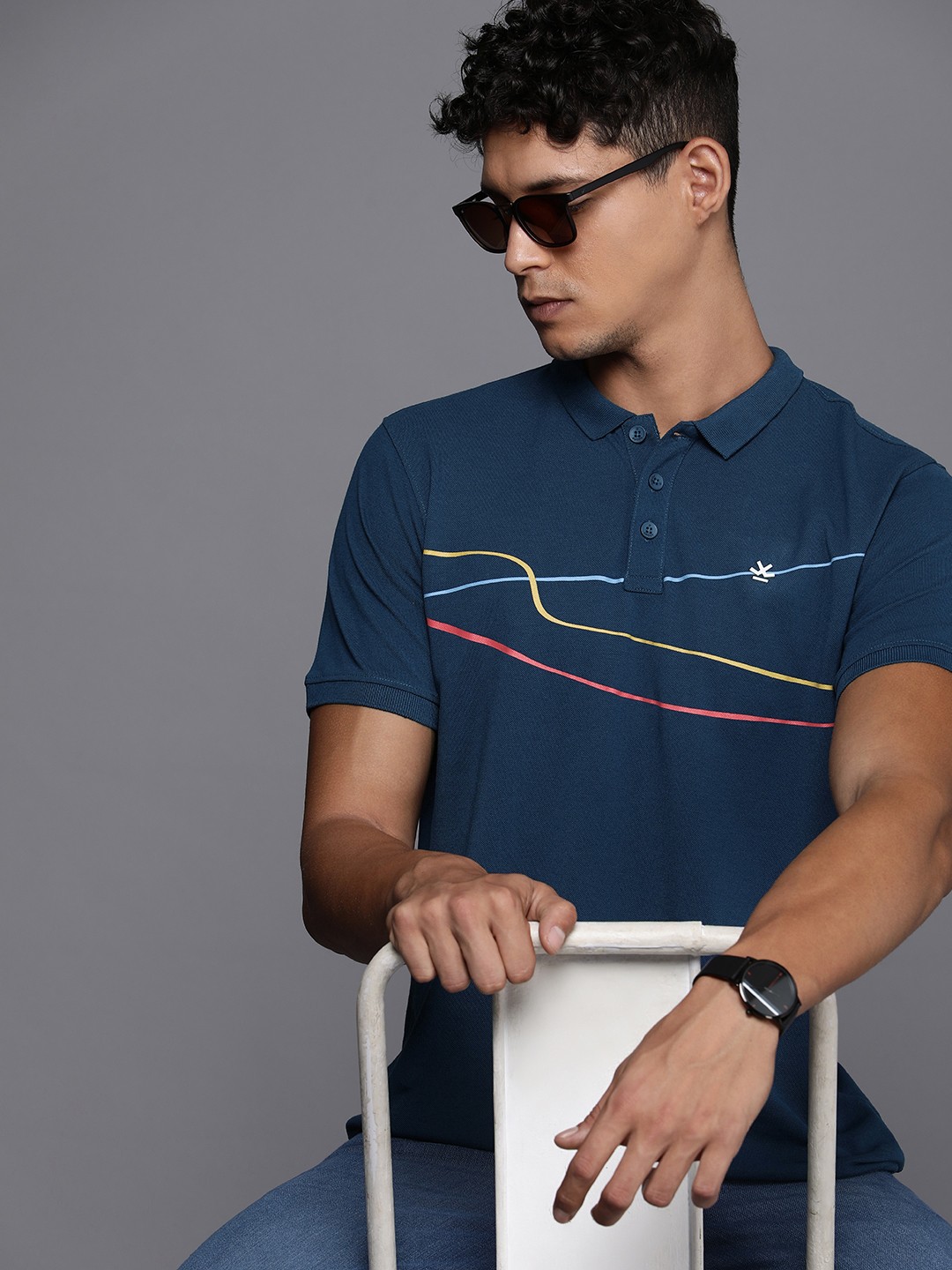 

WROGN Printed Polo Collar T-shirt, Blue