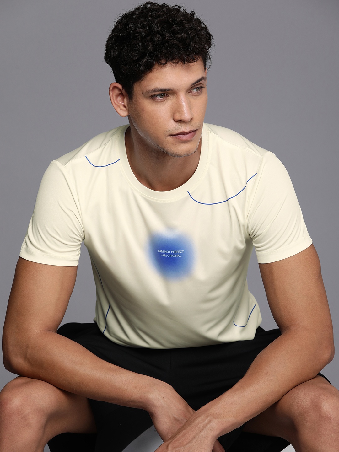 

WROGN ACTIVE Dry Pro Printed Slim Fit T-shirt, Cream