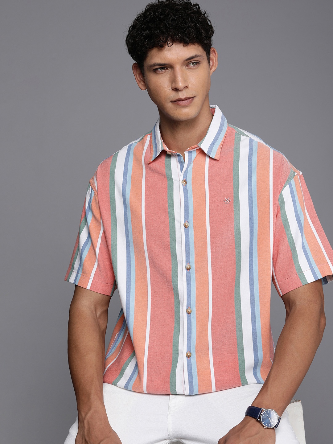 

WROGN Vertical Striped Boxy Fit Casual Shirt, Red