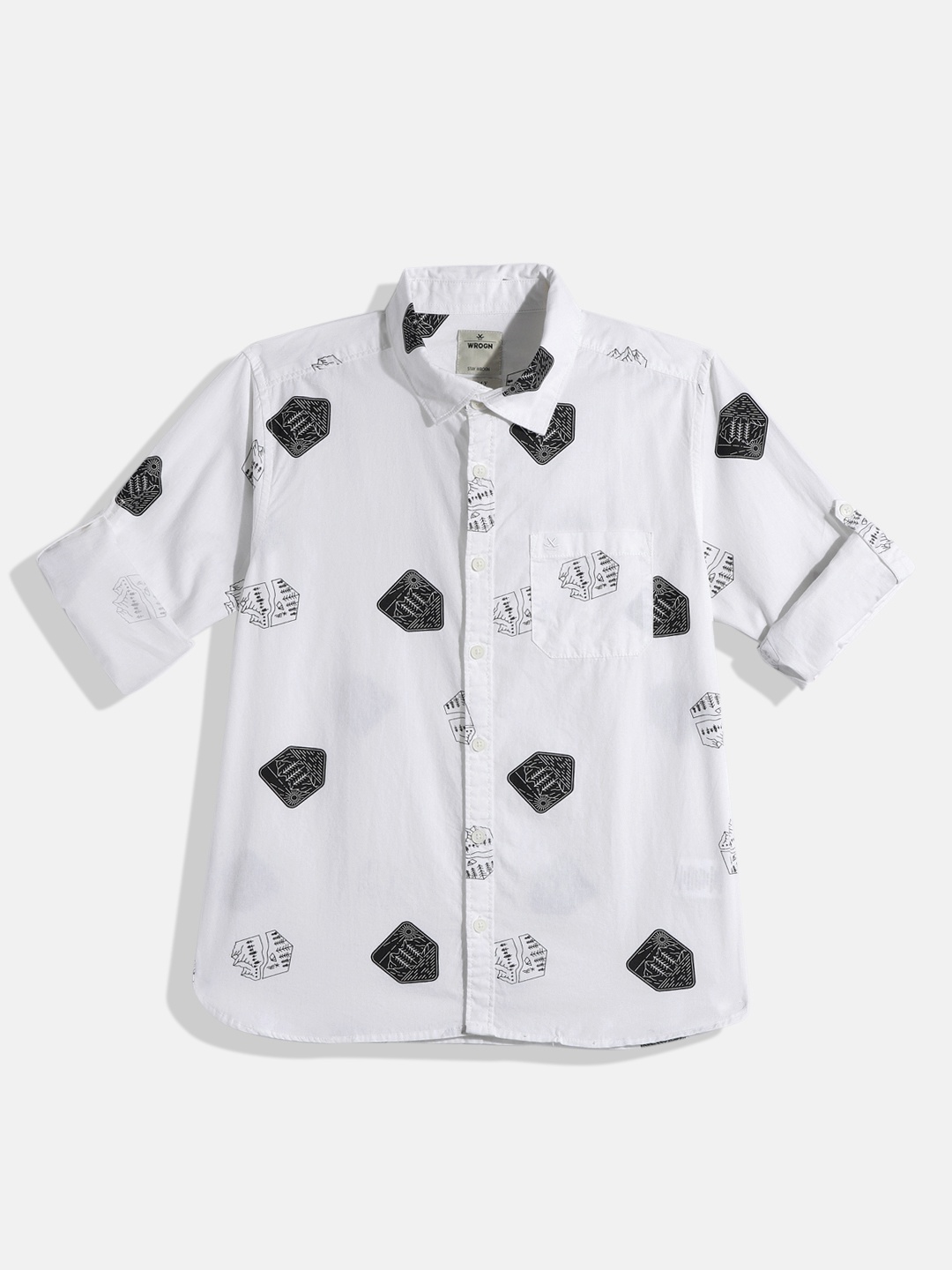 

WROGN YOUTH Boys Slim Fit Pure Cotton Printed Casual Shirt, White