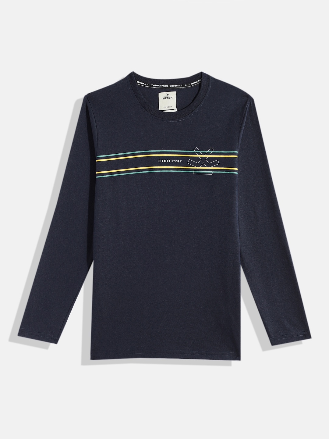 

WROGN YOUTH Boys Striped Slim Fit T-shirt, Navy blue
