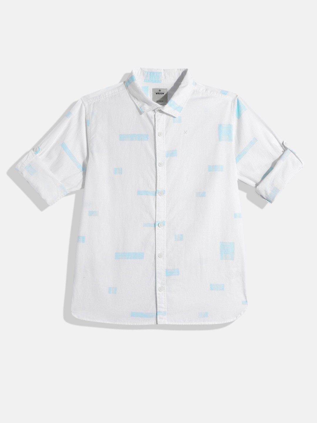 

WROGN YOUTH Boys Slim Fit Pure Cotton Printed Casual Shirt, White