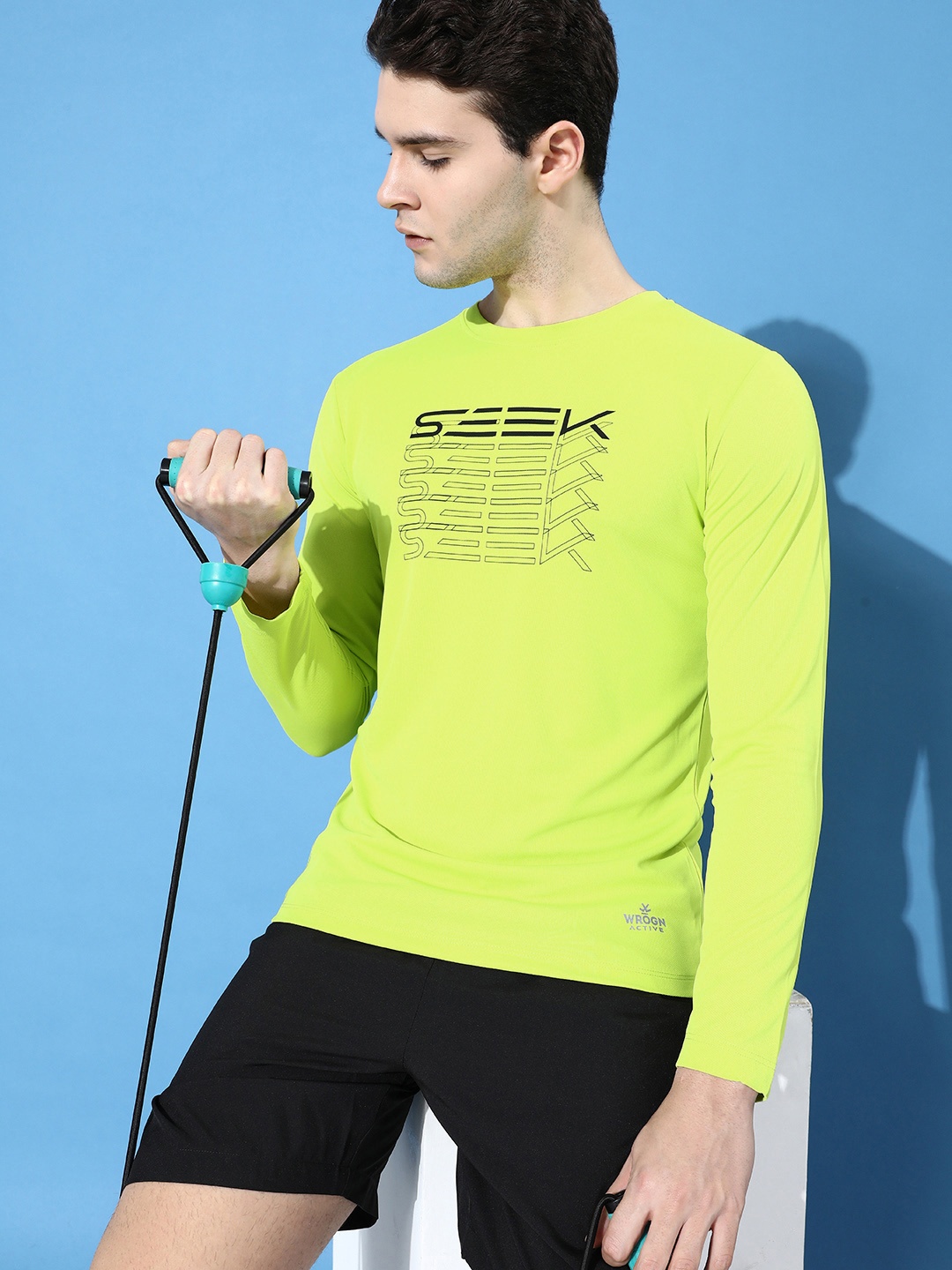 

WROGN ACTIVE Typography Printed Dry Pro Slim Fit T-shirt, Fluorescent green