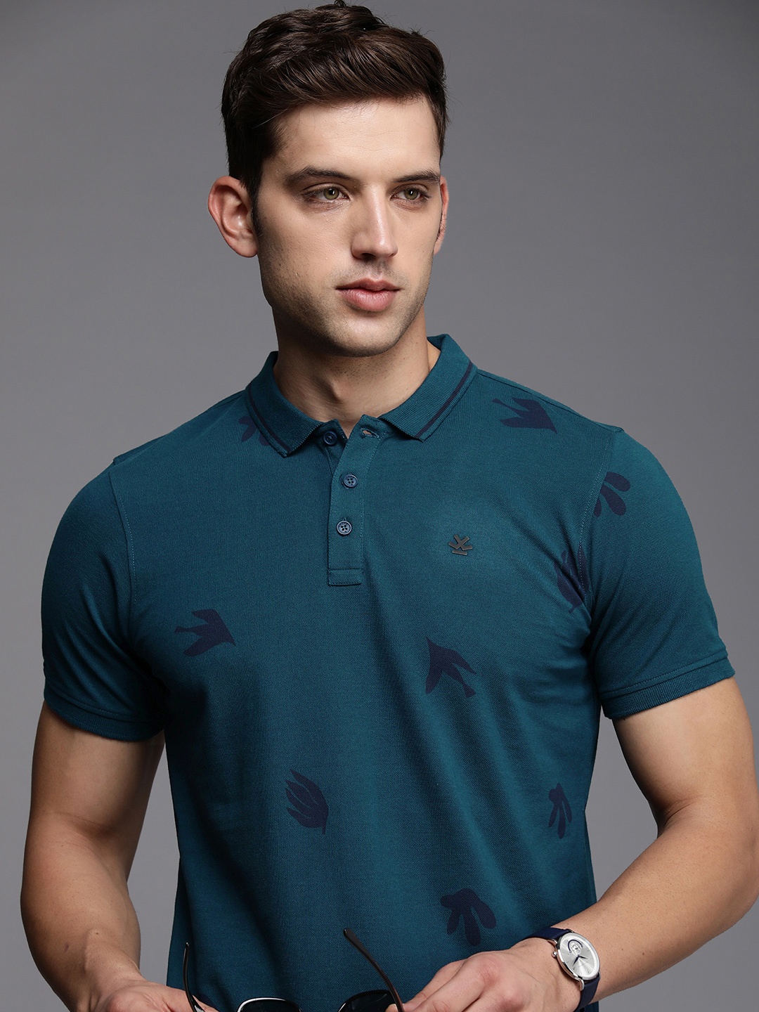 

WROGN Conversational Printed Polo Collar Slim Fit T-shirt, Teal