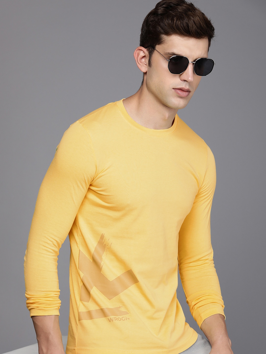 

WROGN Round Neck Printed T-shirt, Yellow