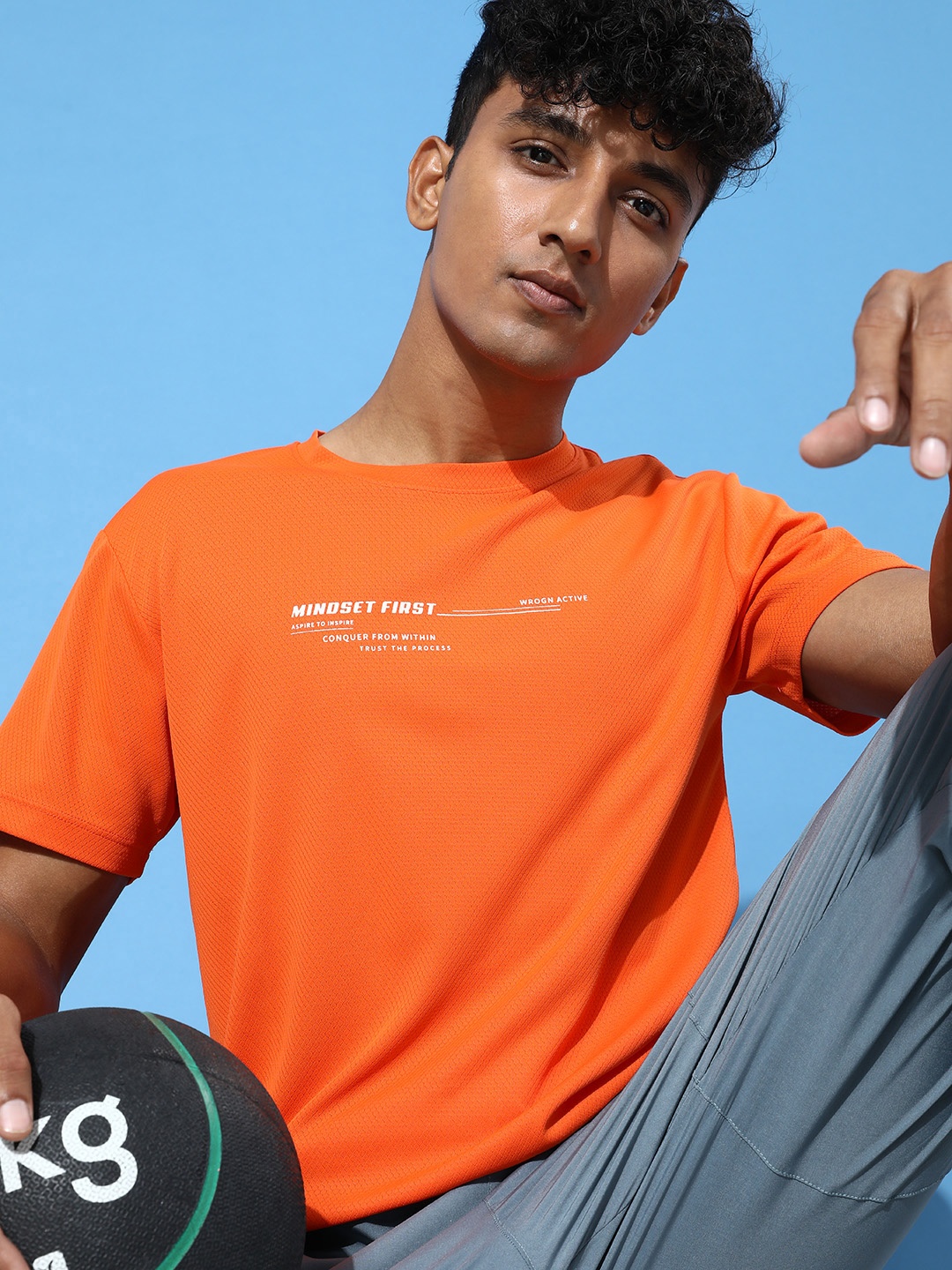 

WROGN ACTIVE Typography Printed Round Neck Sports T-shirt, Orange