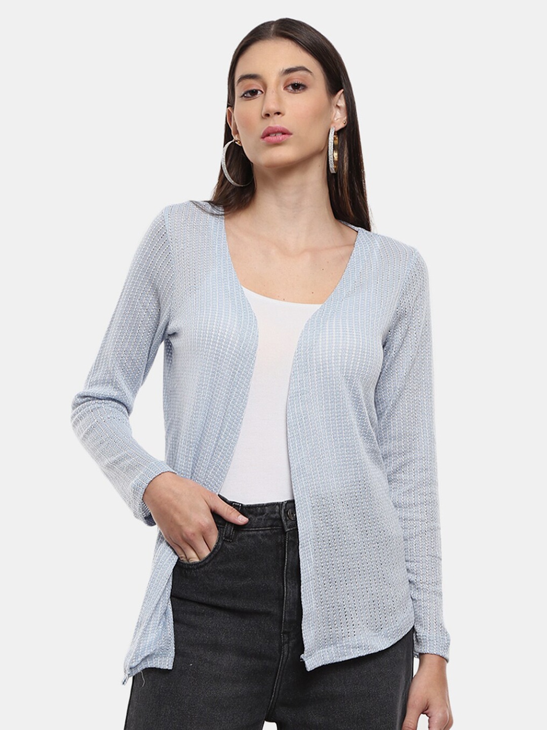 

V-Mart Self Design Open Neck Shrug, Blue