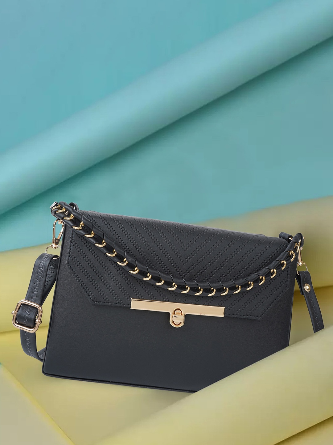 

Mast & Harbour Black Soild Structured Sling Bag With Buckle Detail