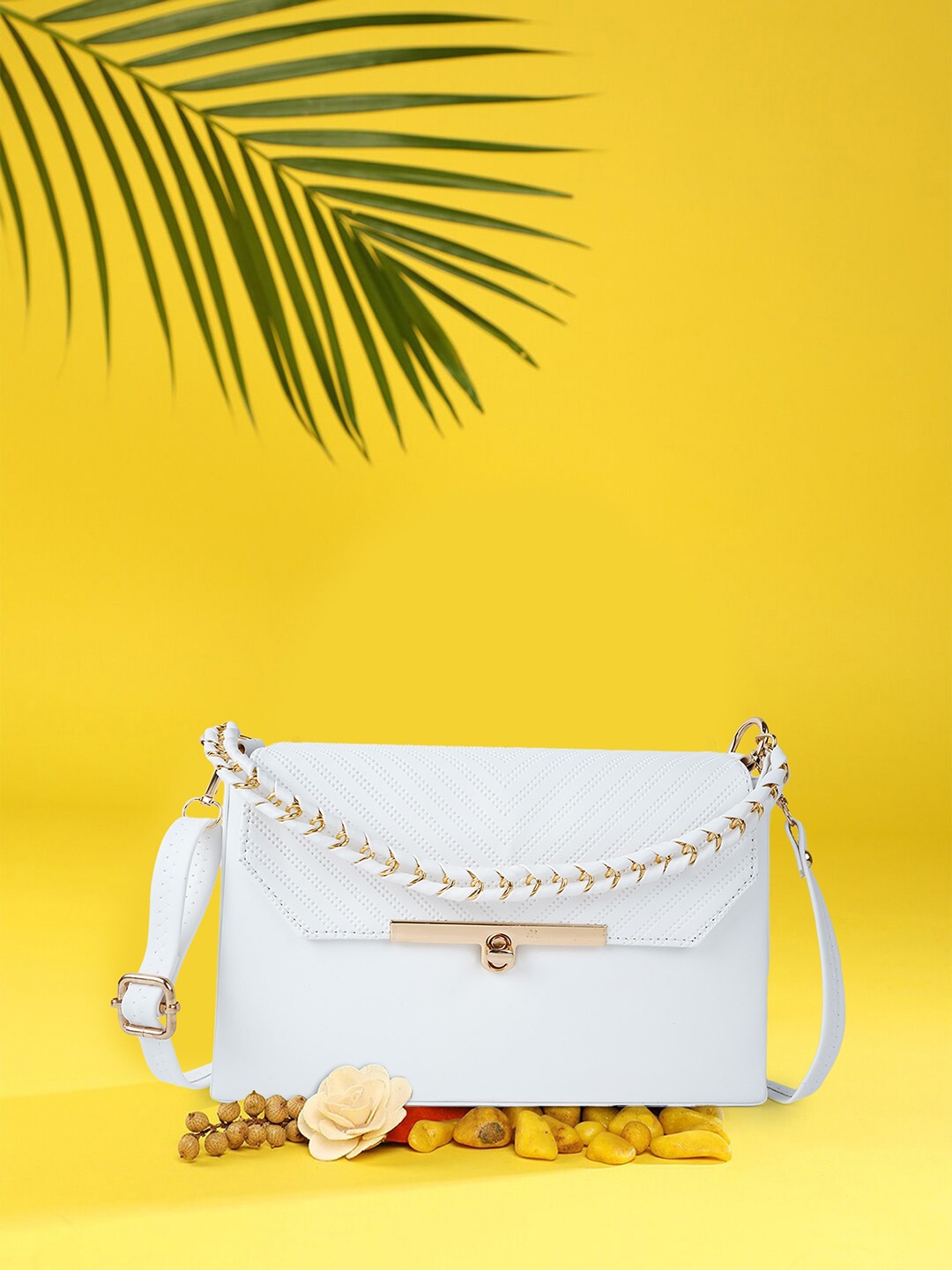 

Mast & Harbour White Soild Structured Sling Bag With Buckle Detail