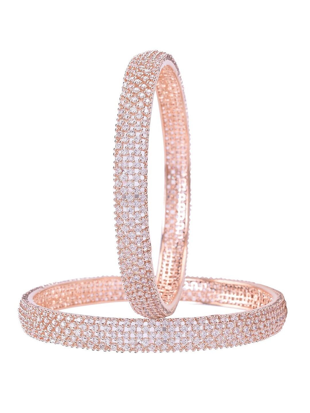 

RATNAVALI JEWELS Set Of 2 Rose Gold-Plated American Diamond-Studded Bangles