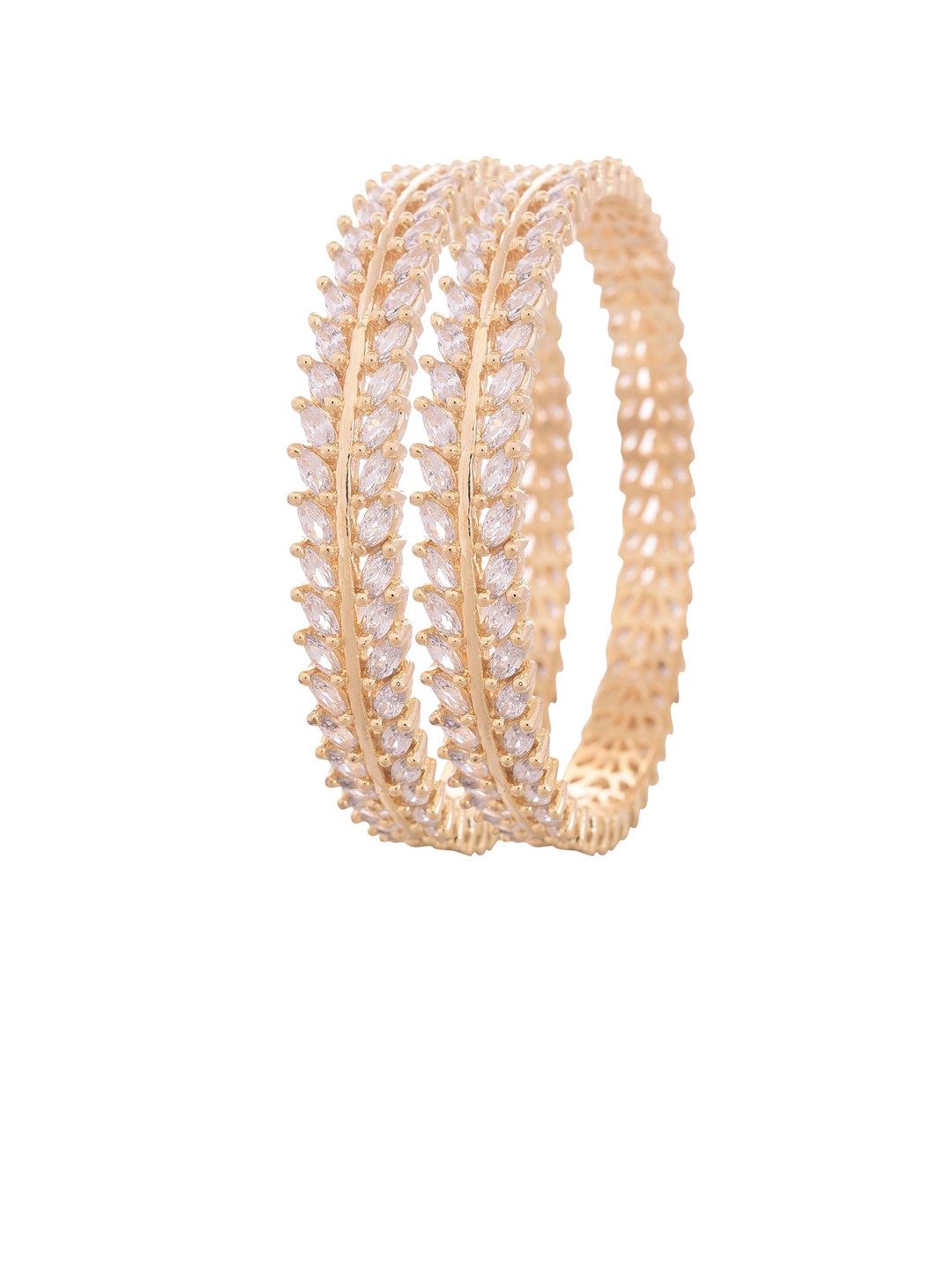 

RATNAVALI JEWELS Set Of 2 Gold-Plated American Diamond-Studded Bangles