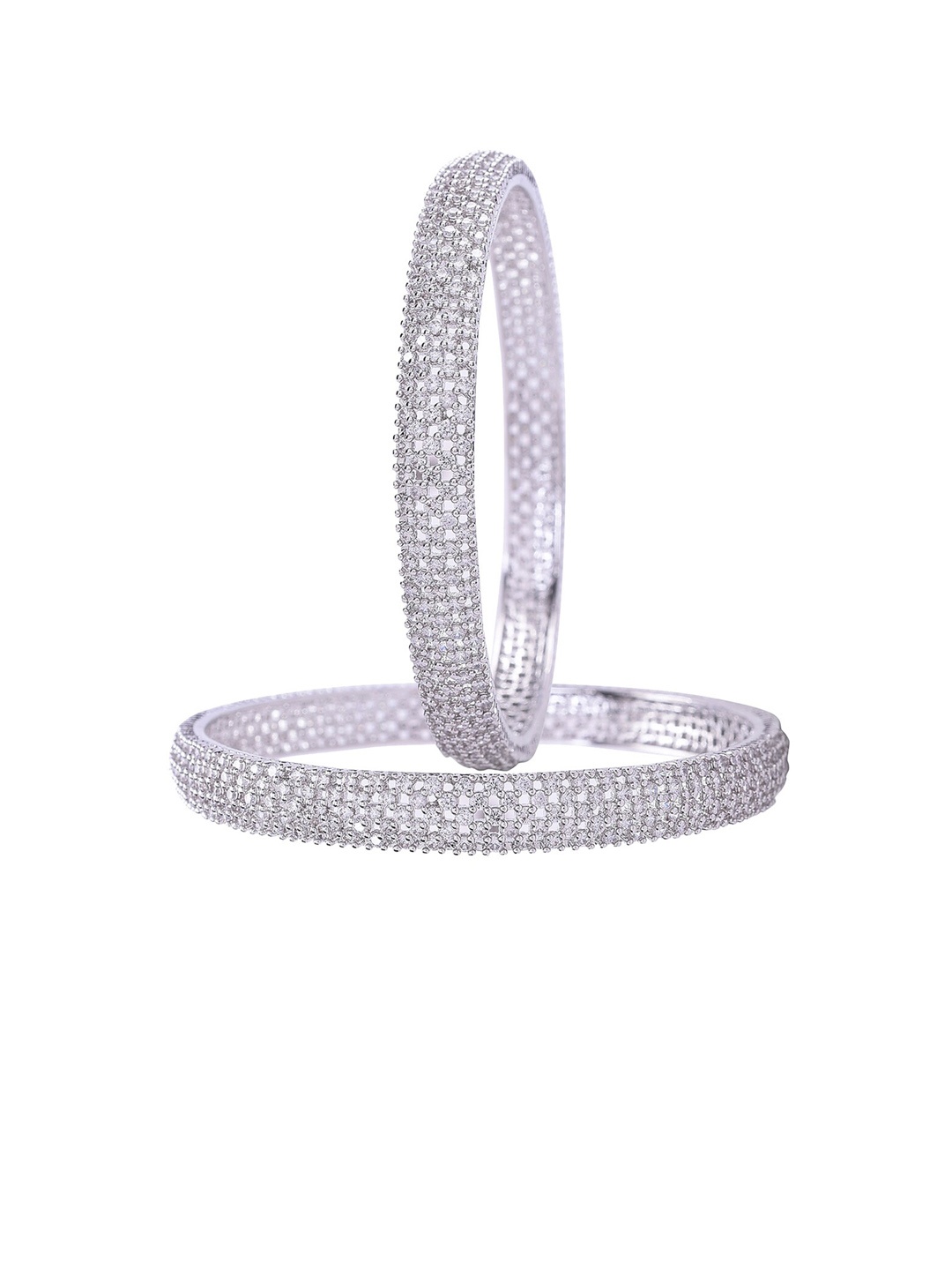 

RATNAVALI JEWELS Set Of 2 Silver-Plated American Diamond-Studded Bangles