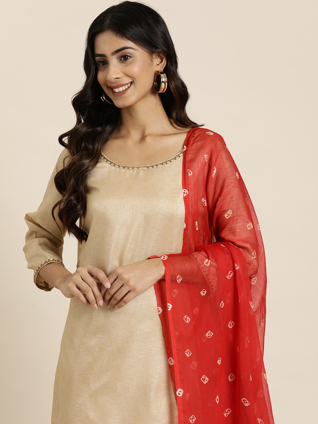 

HERE&NOW Abstract Printed Chiffon Dupatta, Red