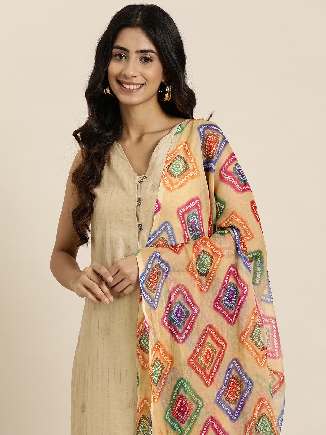 

HERE&NOW Bandhani Printed Chiffon Dupatta, Multi