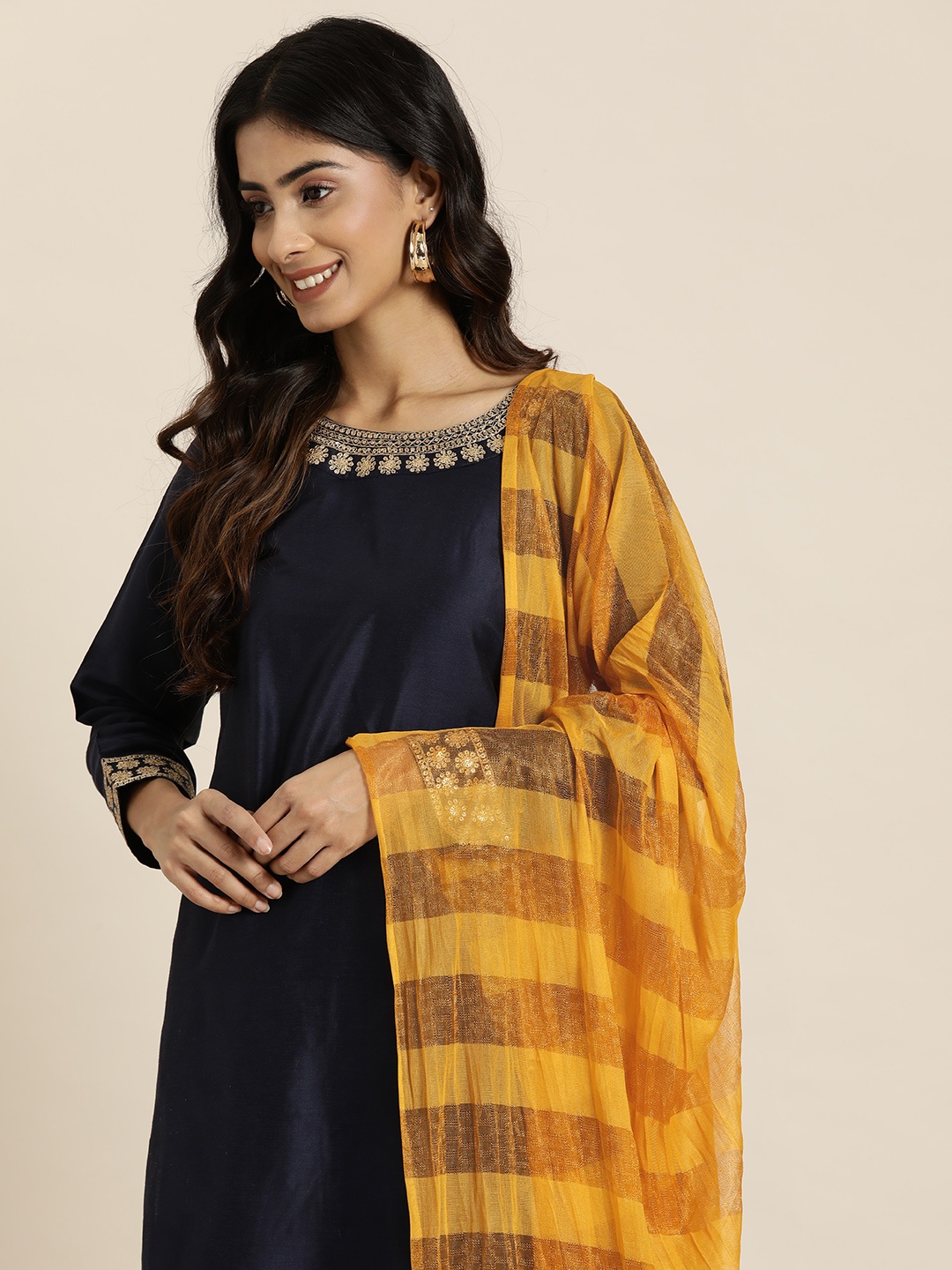

HERE&NOW Striped Chiffon Dupatta, Mustard