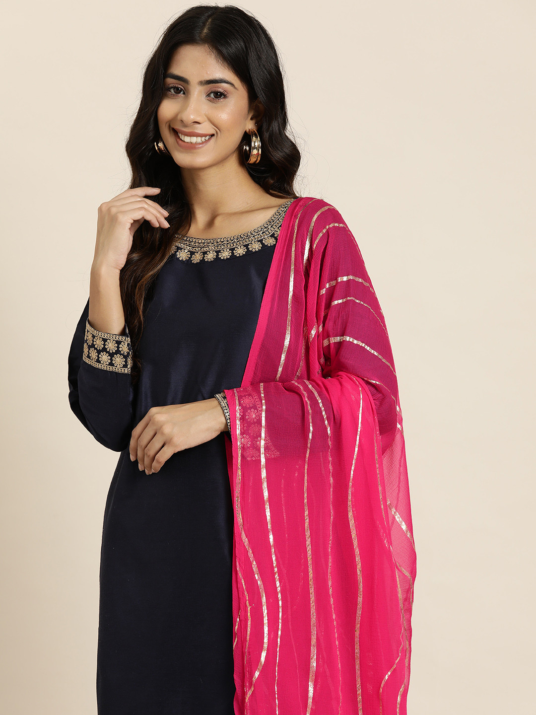 

HERE&NOW Absract Printed Foil Print Dupatta, Pink