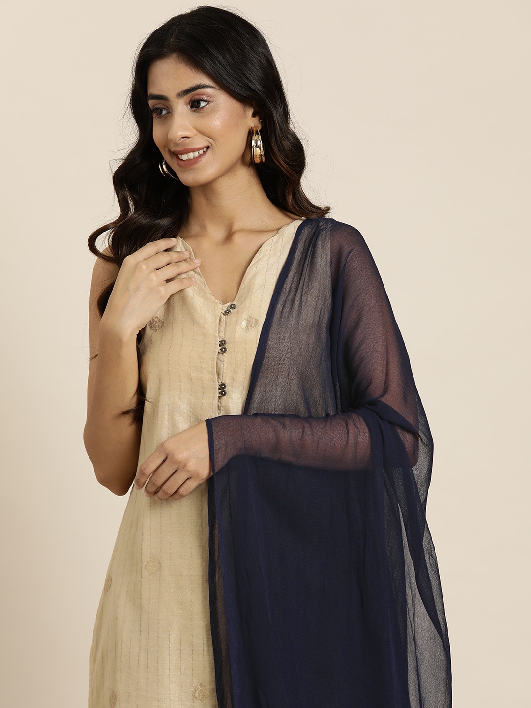 

HERE&NOW Solid Dupatta, Navy blue