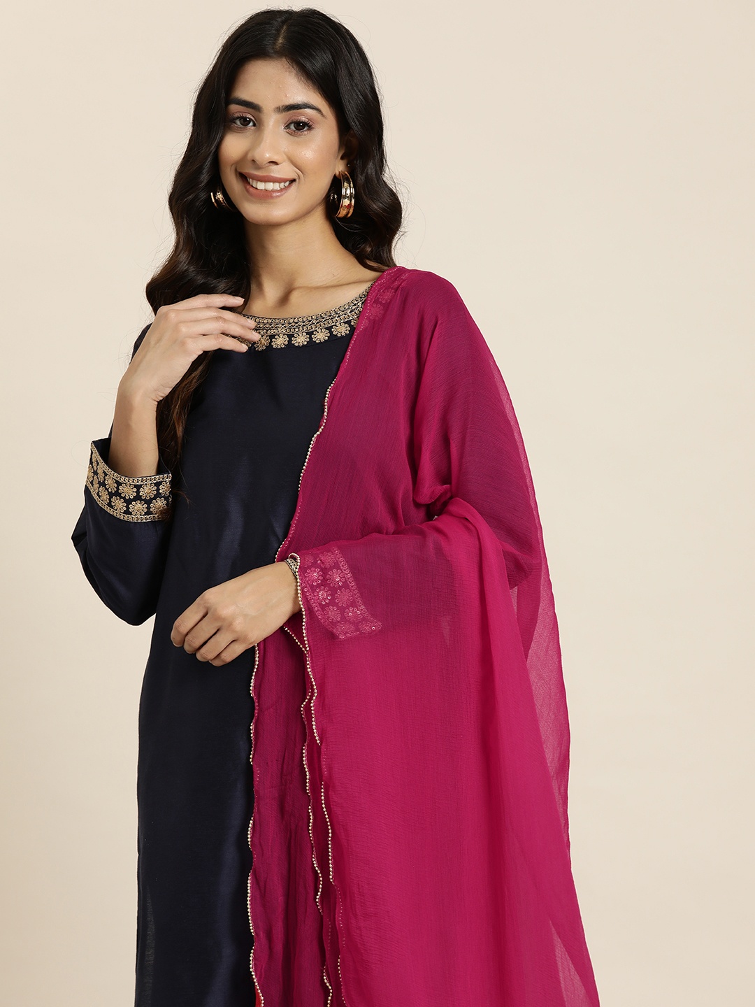 

HERE&NOW Dupatta with Beads & Stones, Pink