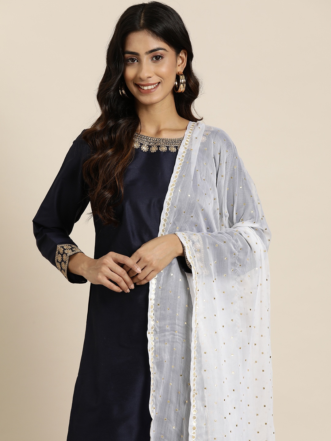 

HERE&NOW Embellished Dupatta with Gotta Patti, Off white