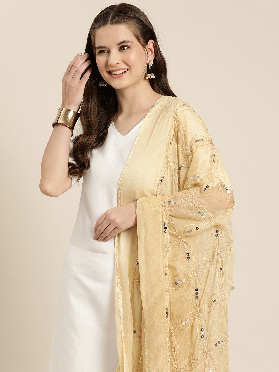 

HERE&NOW Embroidered Dupatta with Sequinned Detail, Beige