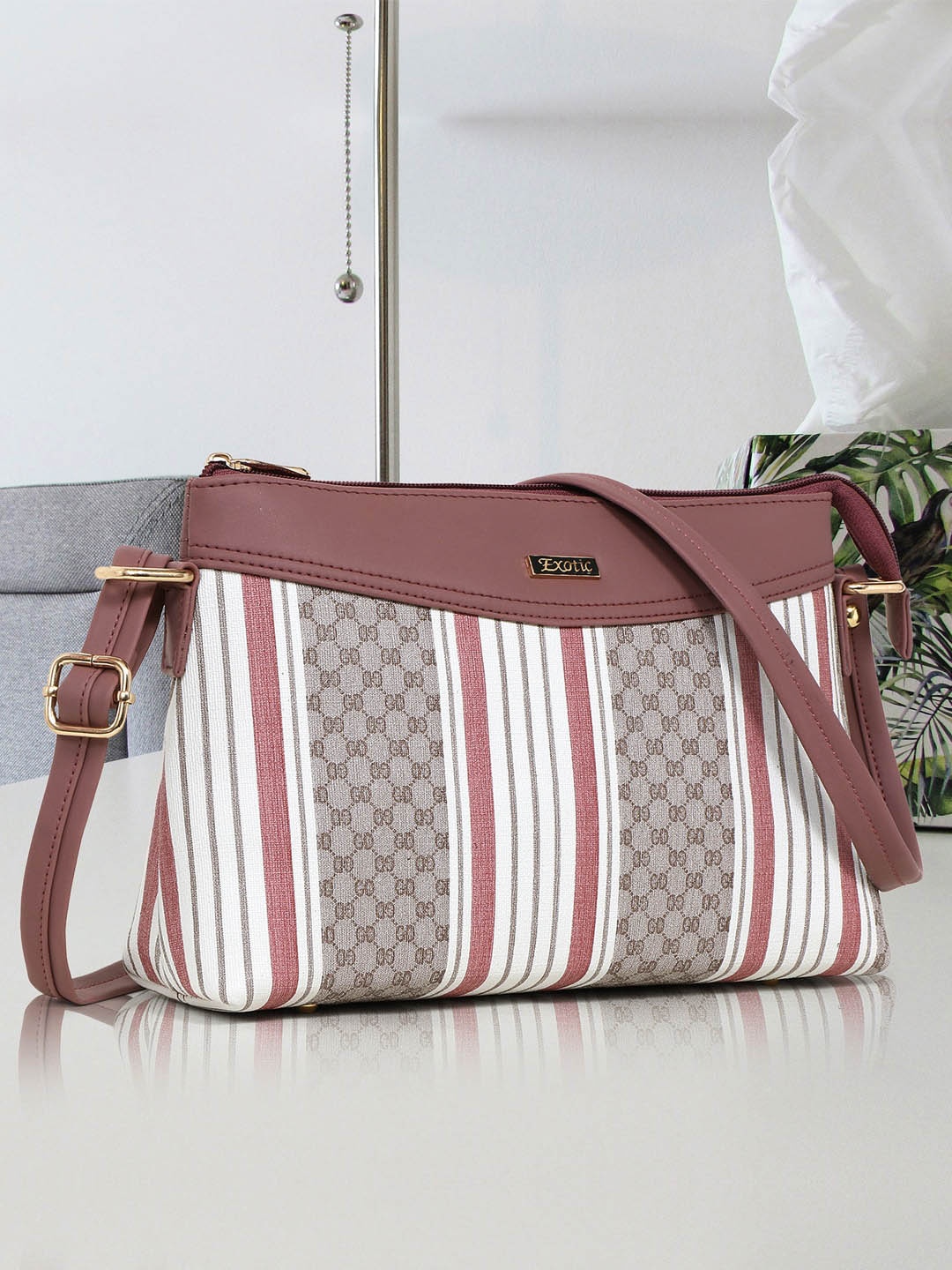 

Exotic Peach-Coloured Geometric PU Bowling Hobo Bag with Tasselled