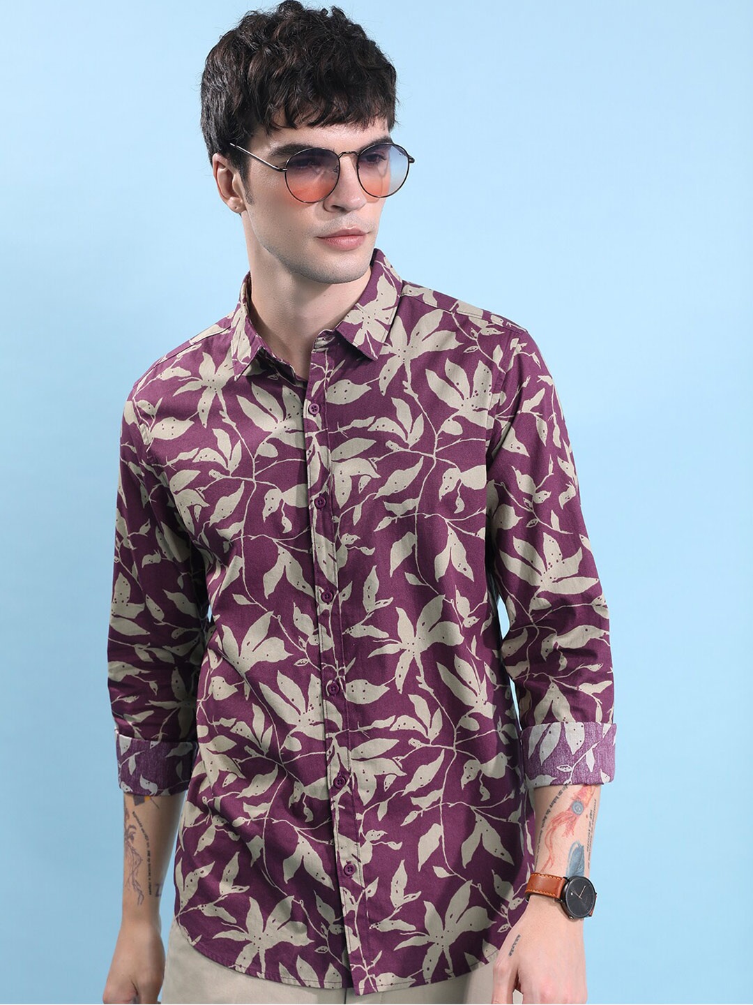 

KETCH Purple Slim Fit Floral Opaque Printed Cotton Casual Shirt