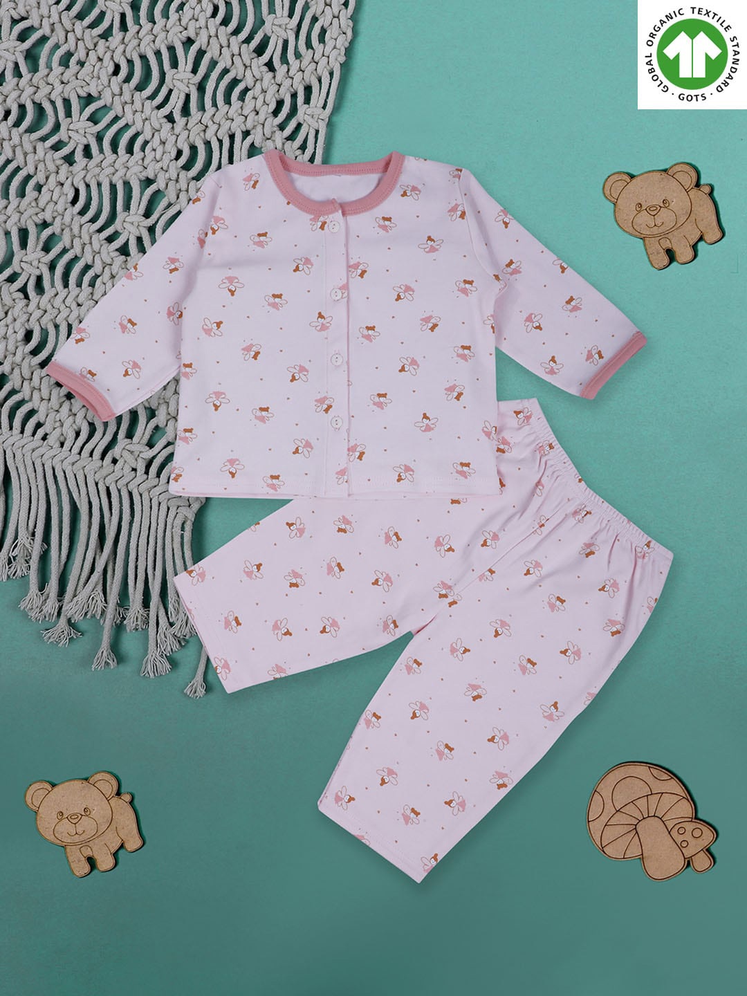 

Baby Moo Infants Conversational Printed Shirt With Pyjama, Pink