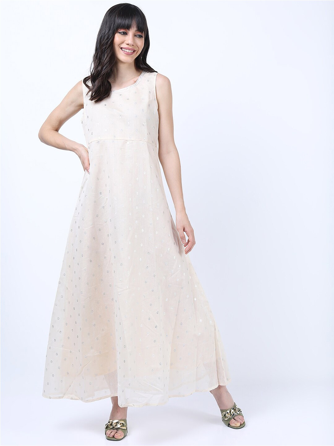 

Vishudh Off White Floral Printed A-Line Ethnic Dress With Jacket