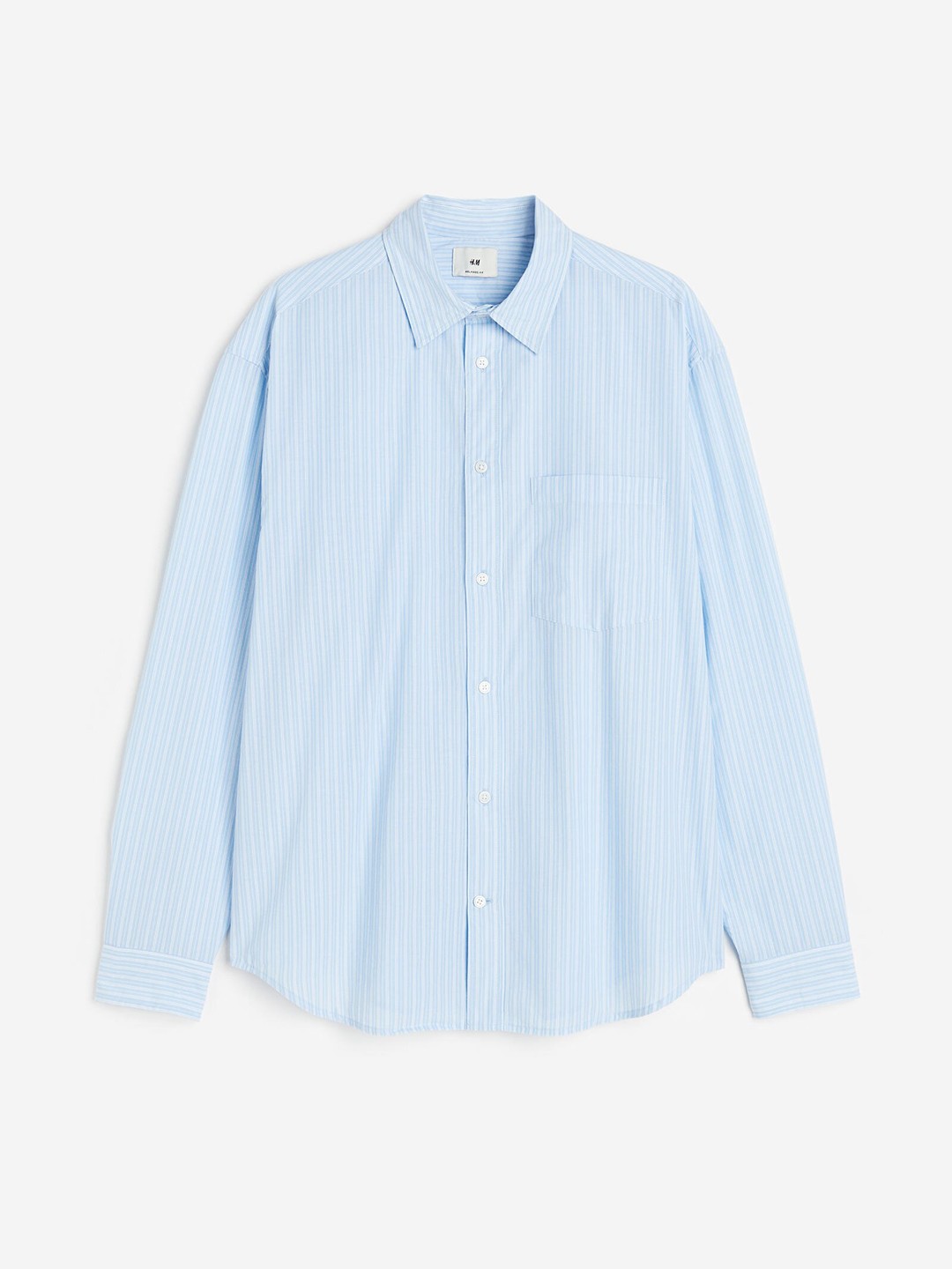 

H&M Men Pure Cotton Relaxed Fit Poplin Shirt, Blue