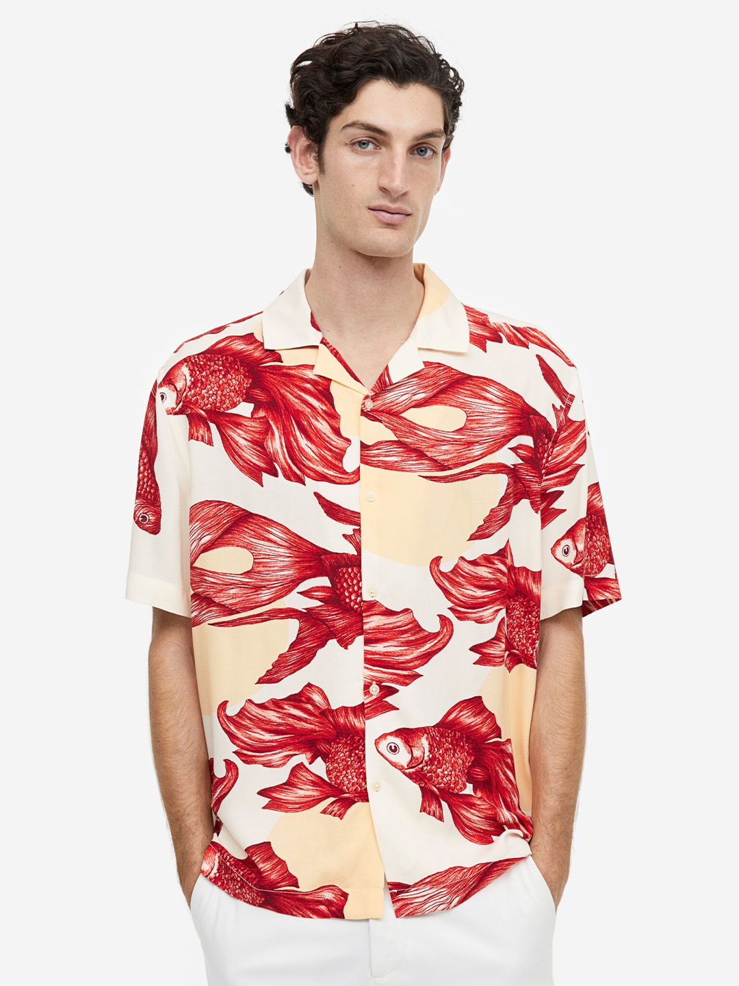

H&M Relaxed Fit Patterned Resort Shirt, Red