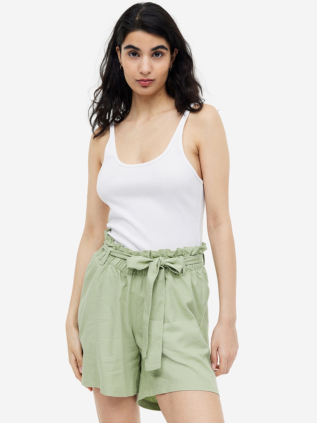 

H&M MAMA Before & After Linen-Blend Shorts, Green