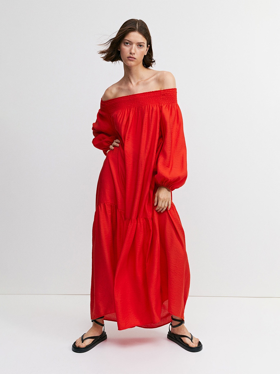 

H&M Oversized Off-The-Shoulder Dress, Red