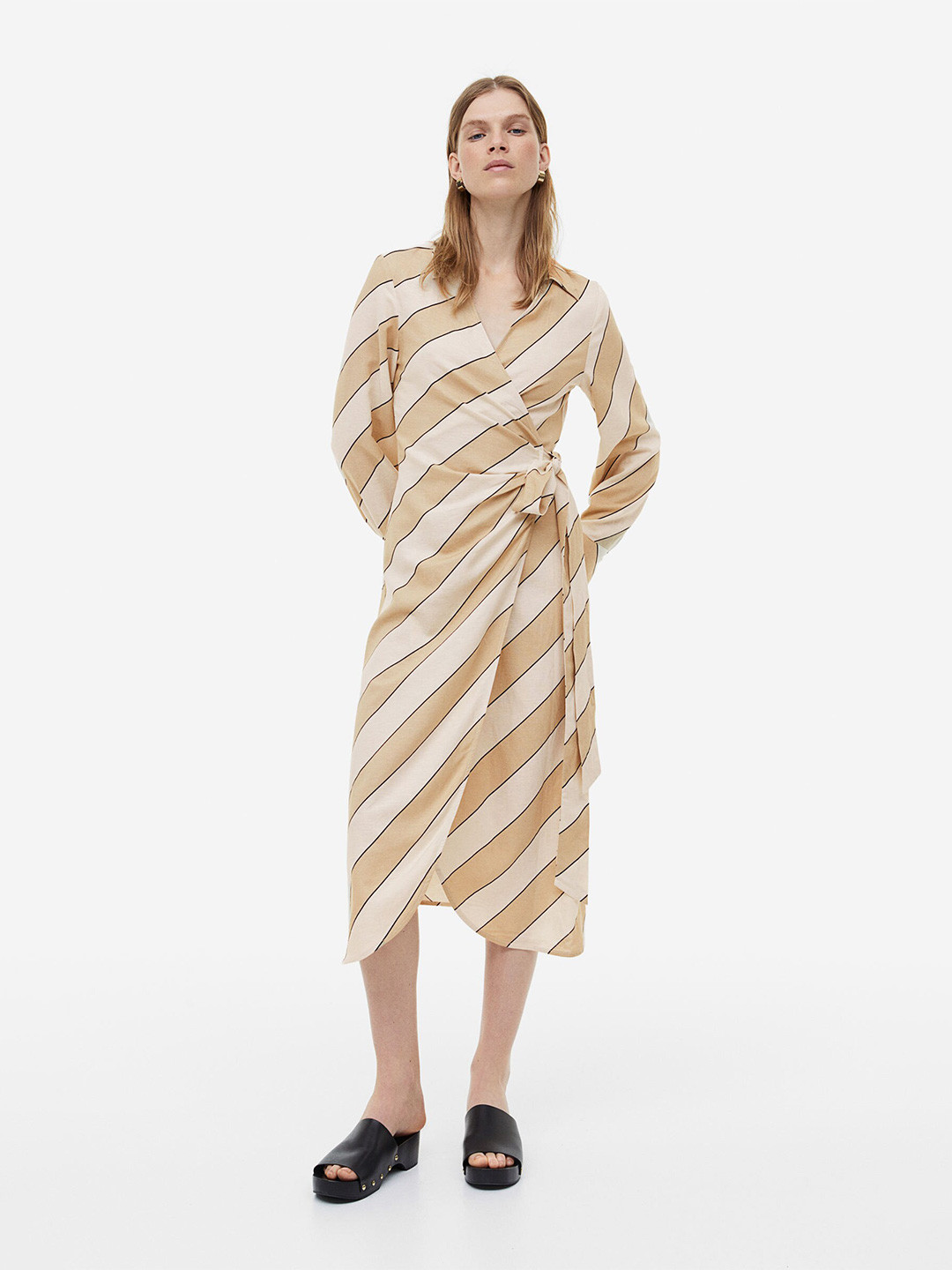 

H&M Linen-Blend Wrap Dress, Beige