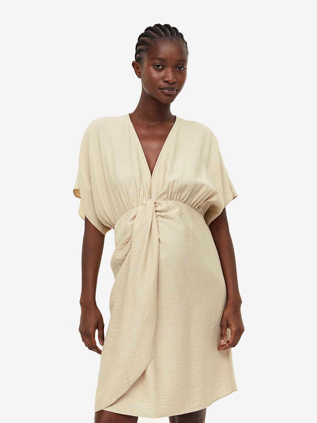 

H&M MAMA Draped Dress, Beige