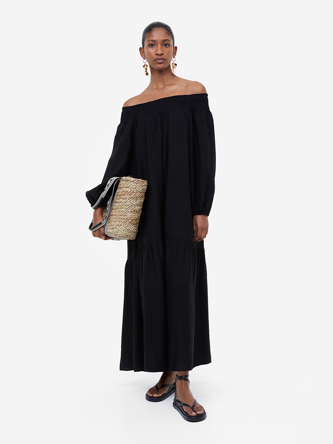 

H&M Oversized Off-The-Shoulder Dress, Black