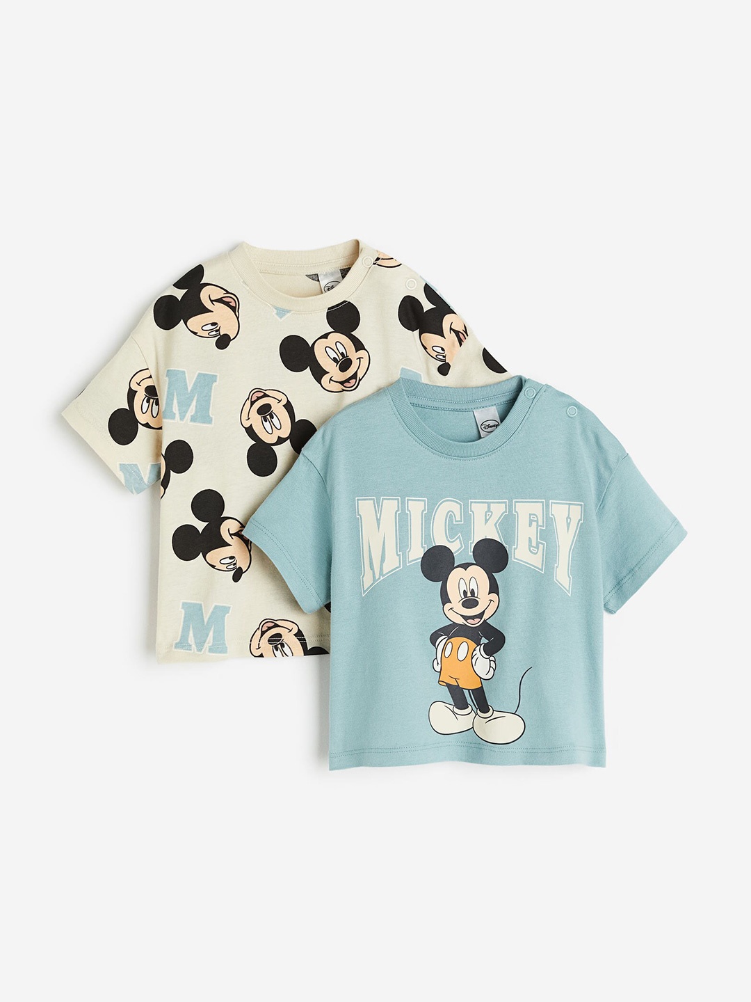 

H&M Boys 2-Pack Mickey Mouse Cotton T-Shirts, Beige