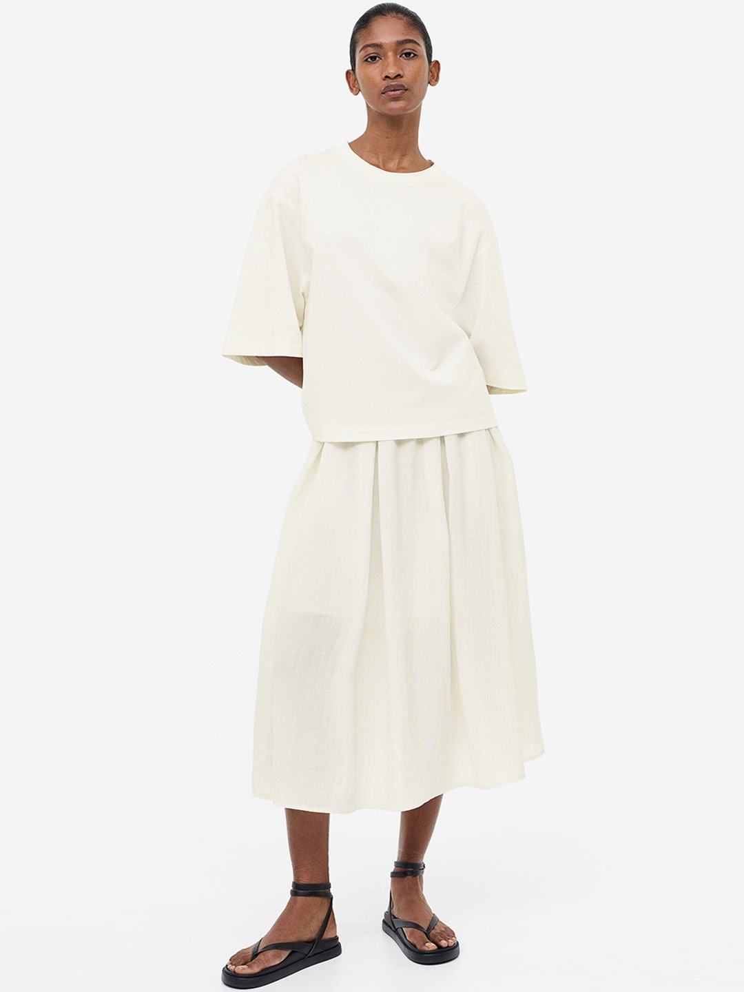 

H&M Wide Twill Skirt, White
