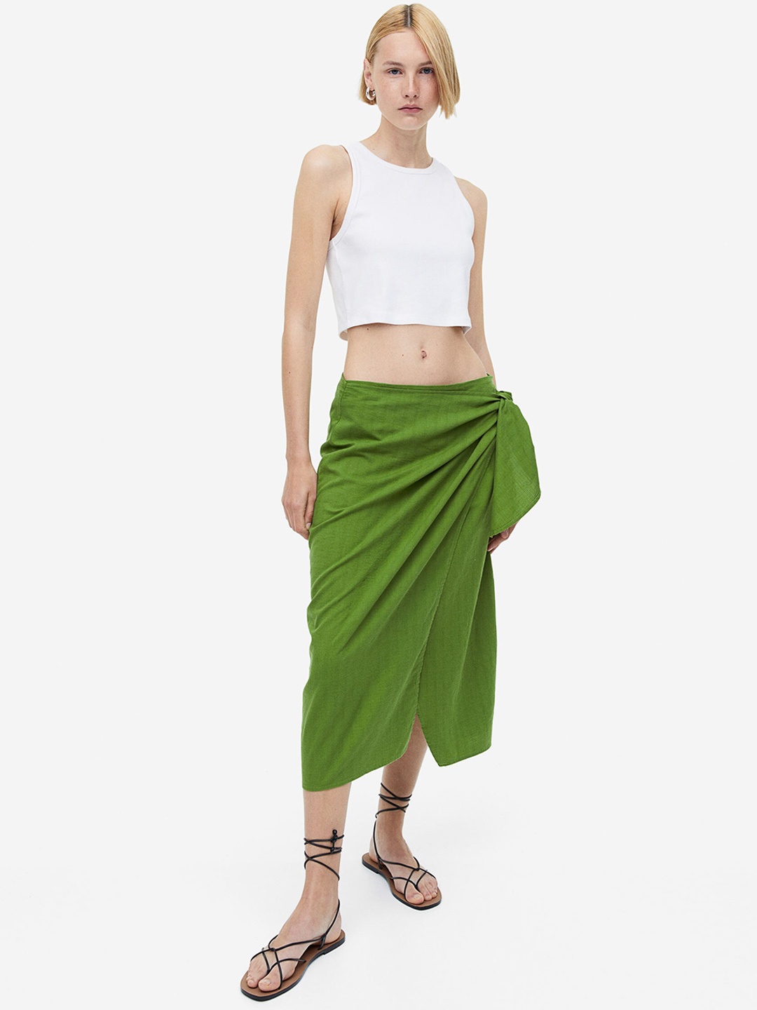

H&M Cotton Wrap Skirt, Green