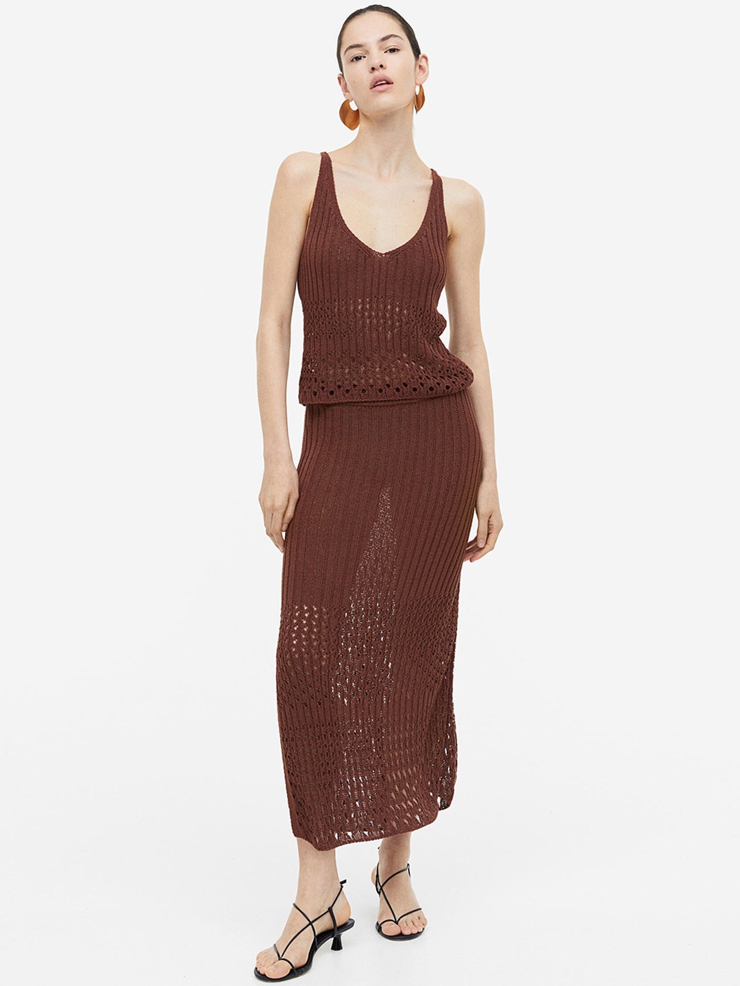 

H&M Pointelle-Knit Skirt, Brown