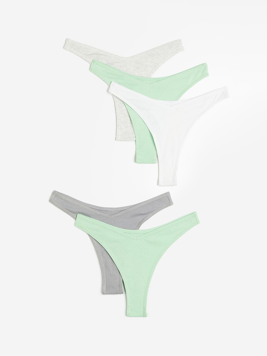 

H&M 5-Pack Ribbed Thong Briefs, Green