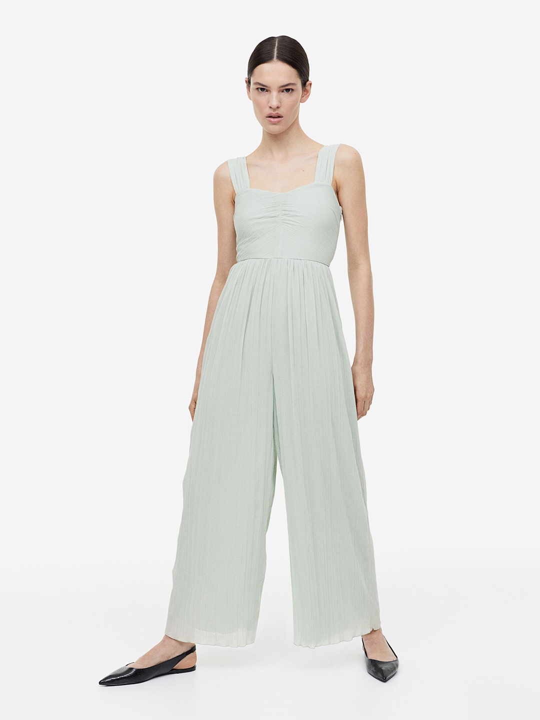 

H&M Pleated Chiffon Jumpsuit, Green