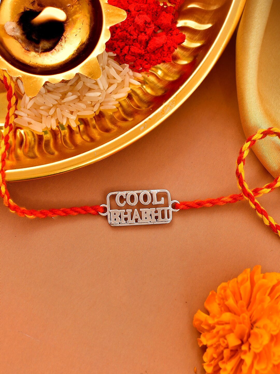 

Studio Voylla 925 Sterling Silver Precious Cool Bhabhi Thread Rakhi, Red