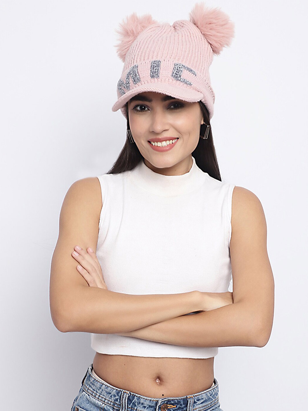 

ELLIS Self Designed Beanie With Fur Detail, Pink