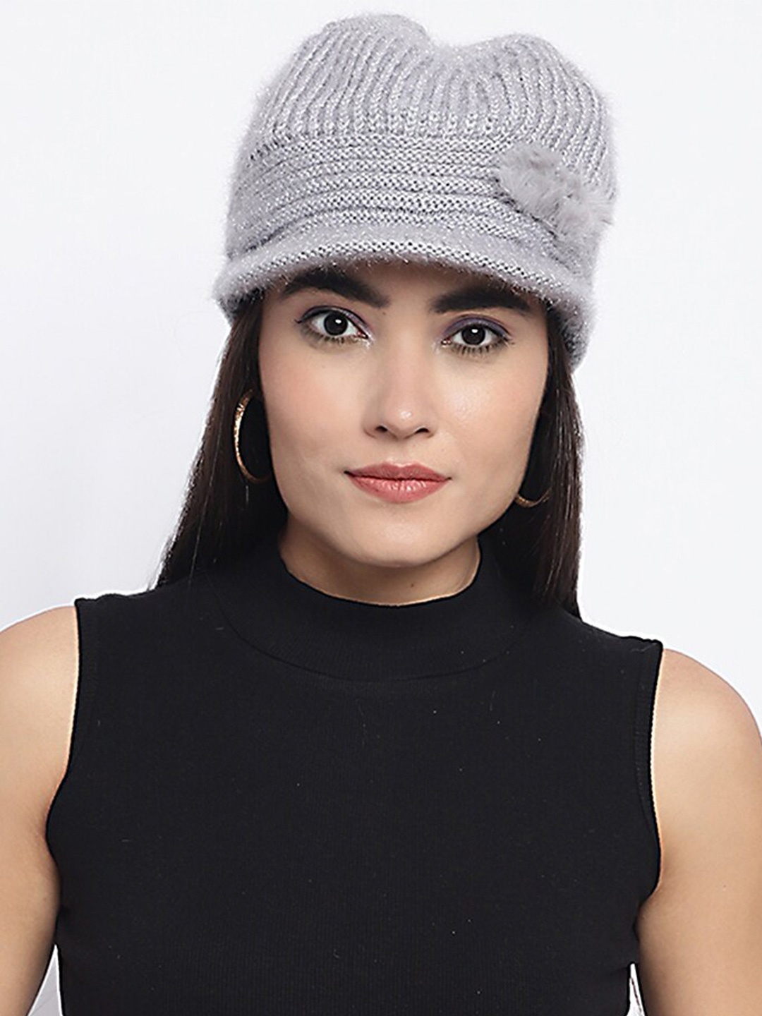 

ELLIS Self Designed Beanie With Fur Detail, Grey