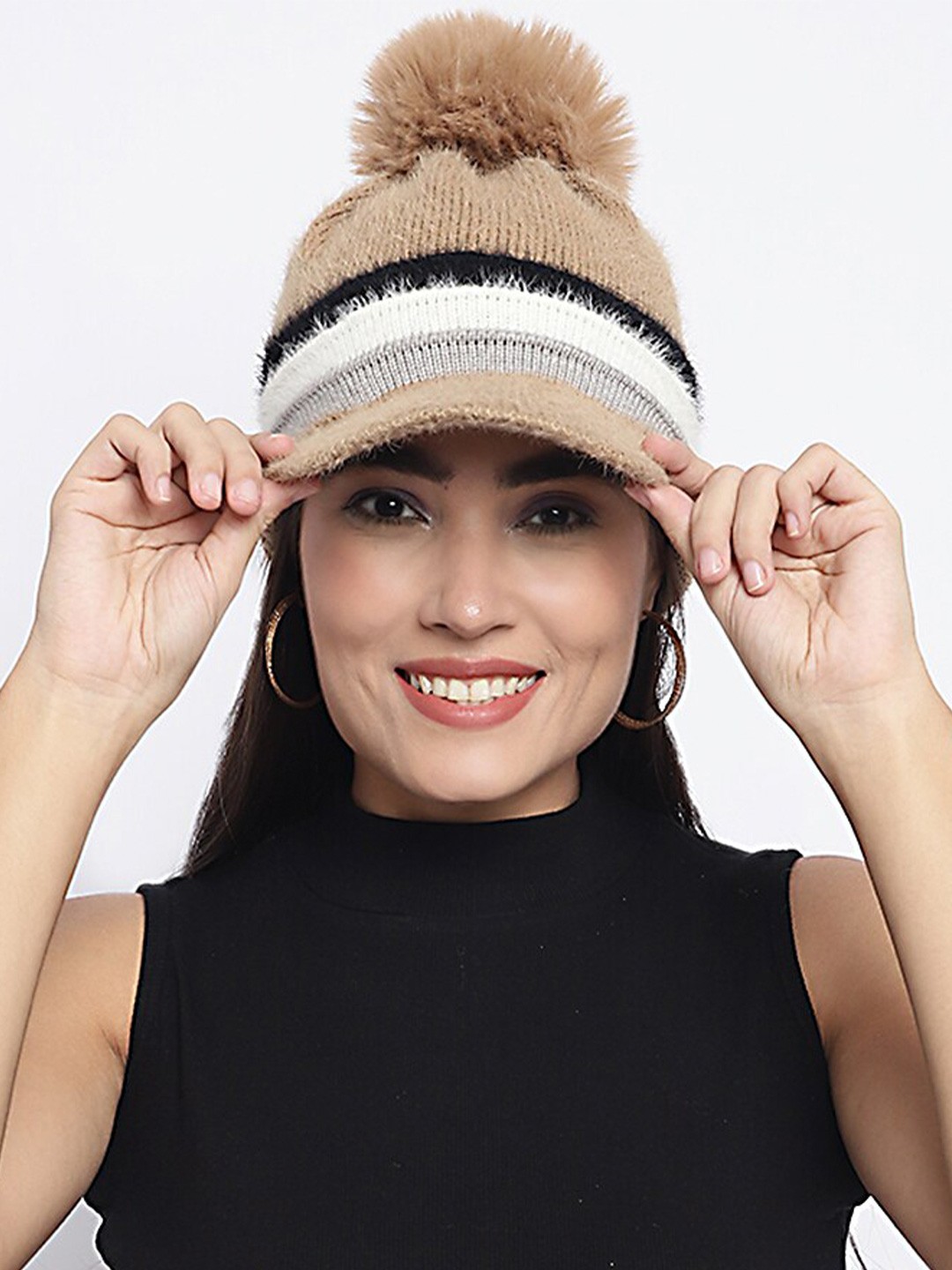 

ELLIS Women Self Design Acrylic Beanie, Brown