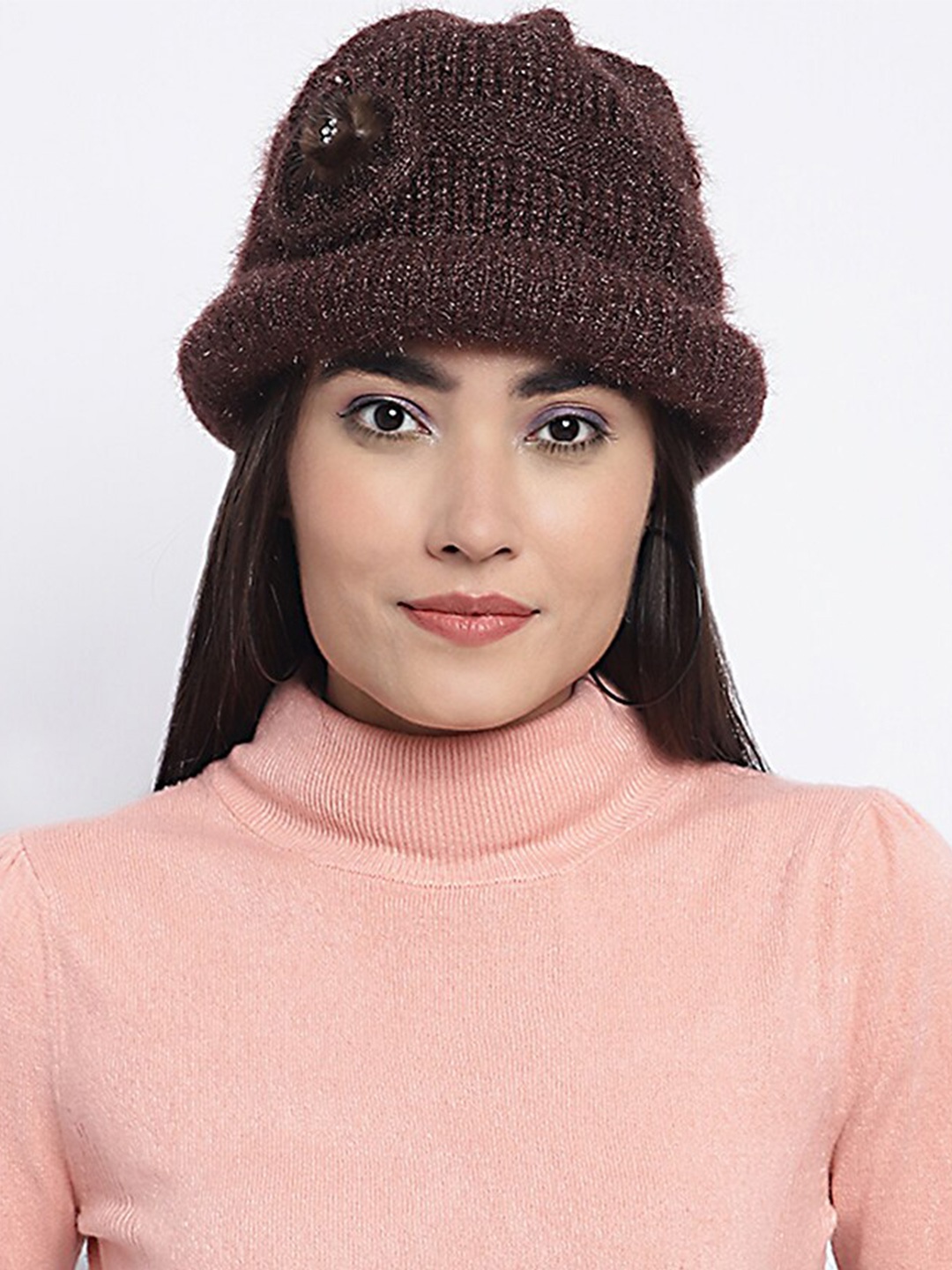 

ELLIS Self Designed Beanie With Fur Detail, Brown