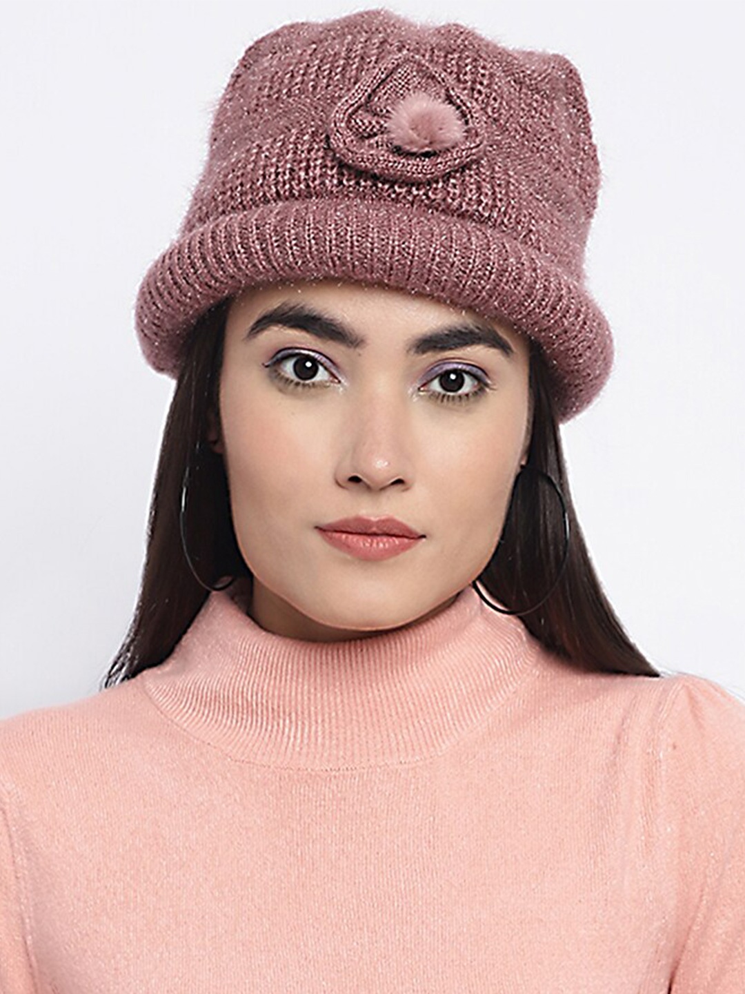 

ELLIS Women Self Design Acrylic Beanie, Peach