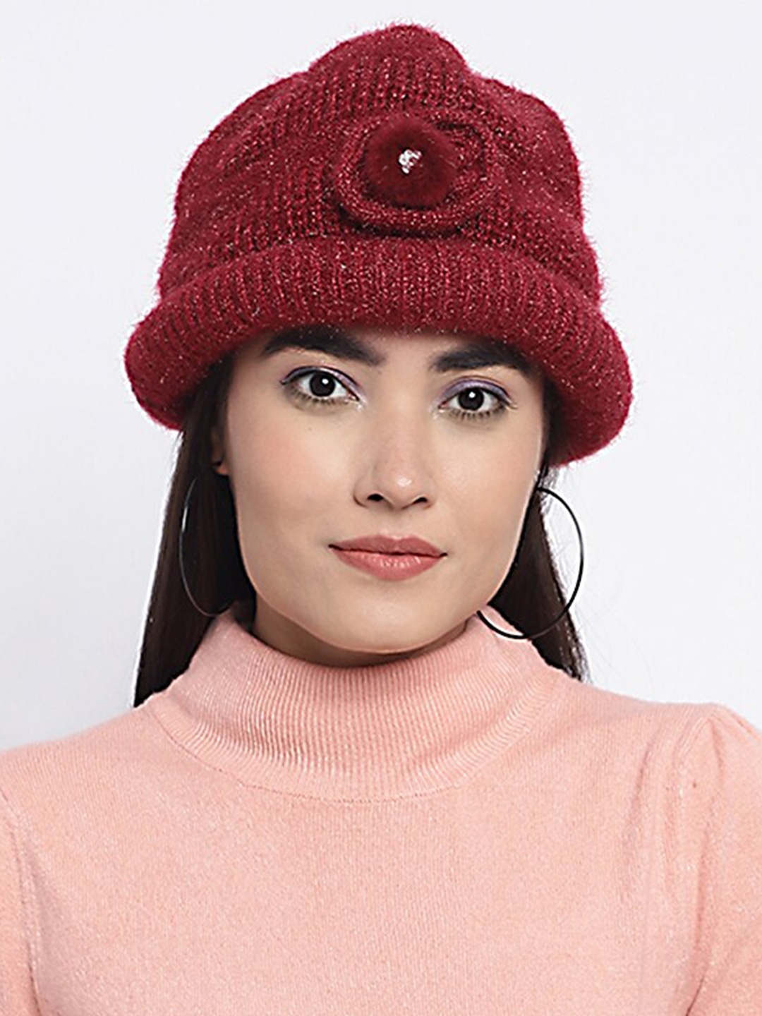 

ELLIS Self Design Acrylic Beanie, Maroon