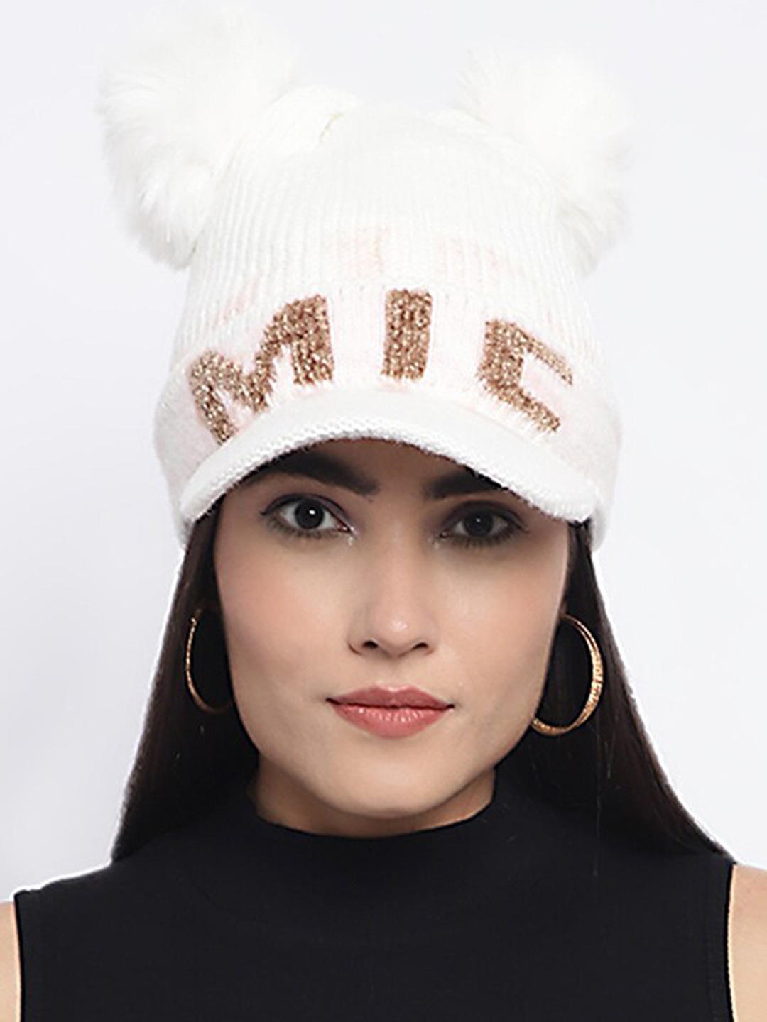 

ELLIS Self Designed Beanie With Fur Detail, White